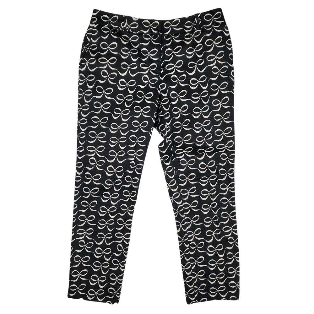 Kate Spade Womens Cropped Pants Sz 2 Black White Ribbon Bow Cotton Stretch
